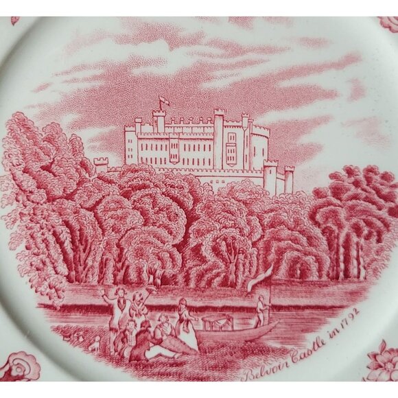 Johnson Bros England Old Britain Castles Square Salad Plate Pink Transferware - Picture 2 of 8